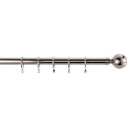 Satin Steel Fixed Curtain Pole & Ball Finial - 3m