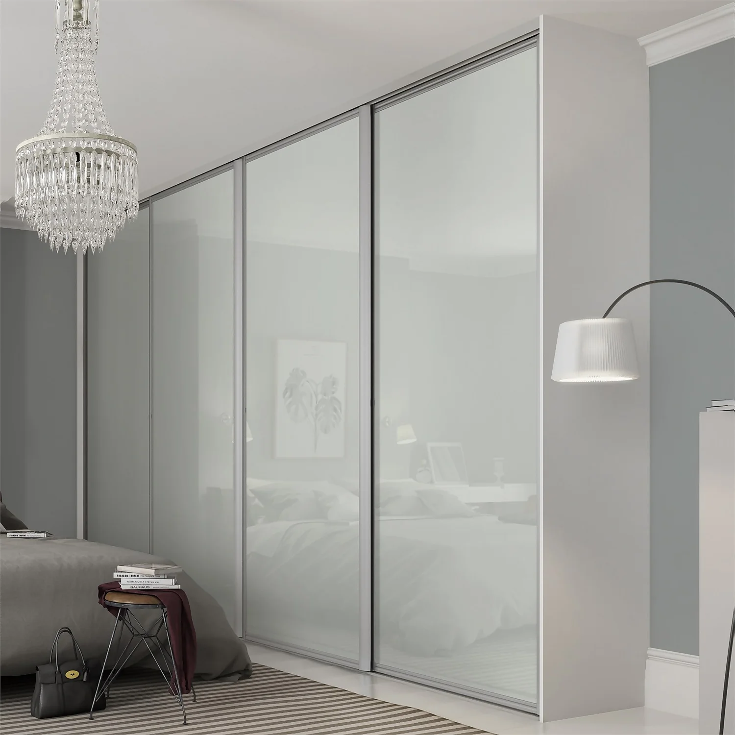 Ellipse Sliding Wardrobe Door 1 Panel Arctic White Glass With Aluminium Frame (W)762mm 4 Ellipse Sliding Wardrobe Door 1 Panel Arctic White Glass With Aluminium Frame (W)762mm - Image 2