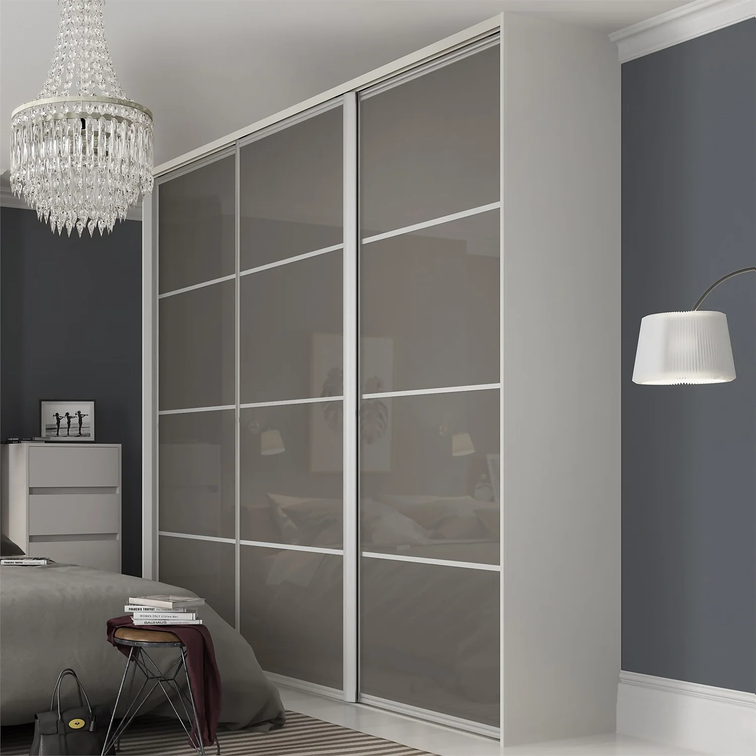 Ellipse Sliding Wardrobe Door 4 Panel Cappuccino Glass With Aluminium Frame (W)762mm 4 Ellipse Sliding Wardrobe Door 4 Panel Cappuccino Glass With Aluminium Frame (W)762mm - Image 2