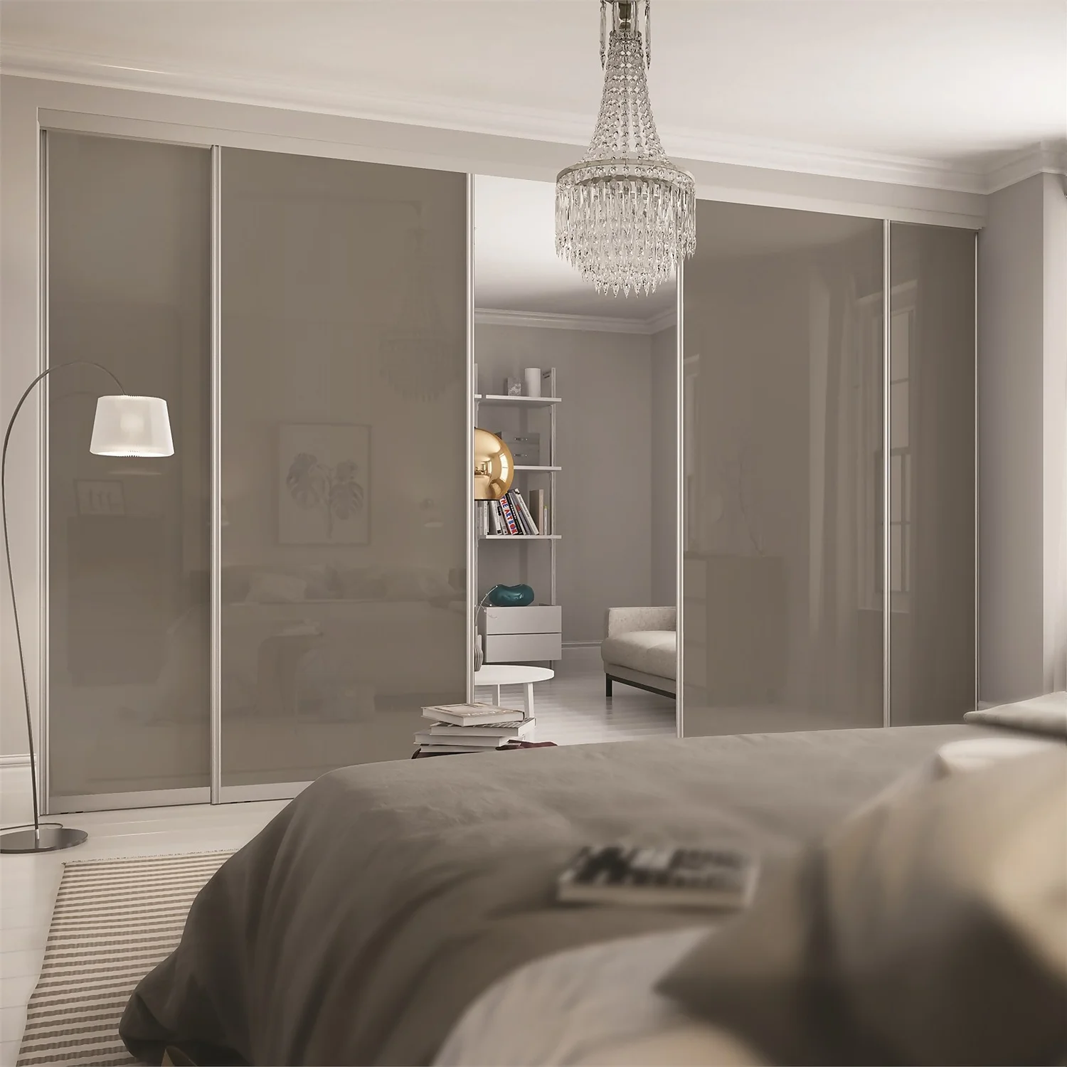 Duo Sliding Wardrobe Door Cappuccino Glass / Mirror With Aluminium Frame (W)610mm 4 Duo Sliding Wardrobe Door Cappuccino Glass / Mirror With Aluminium Frame (W)610mm - Image 2