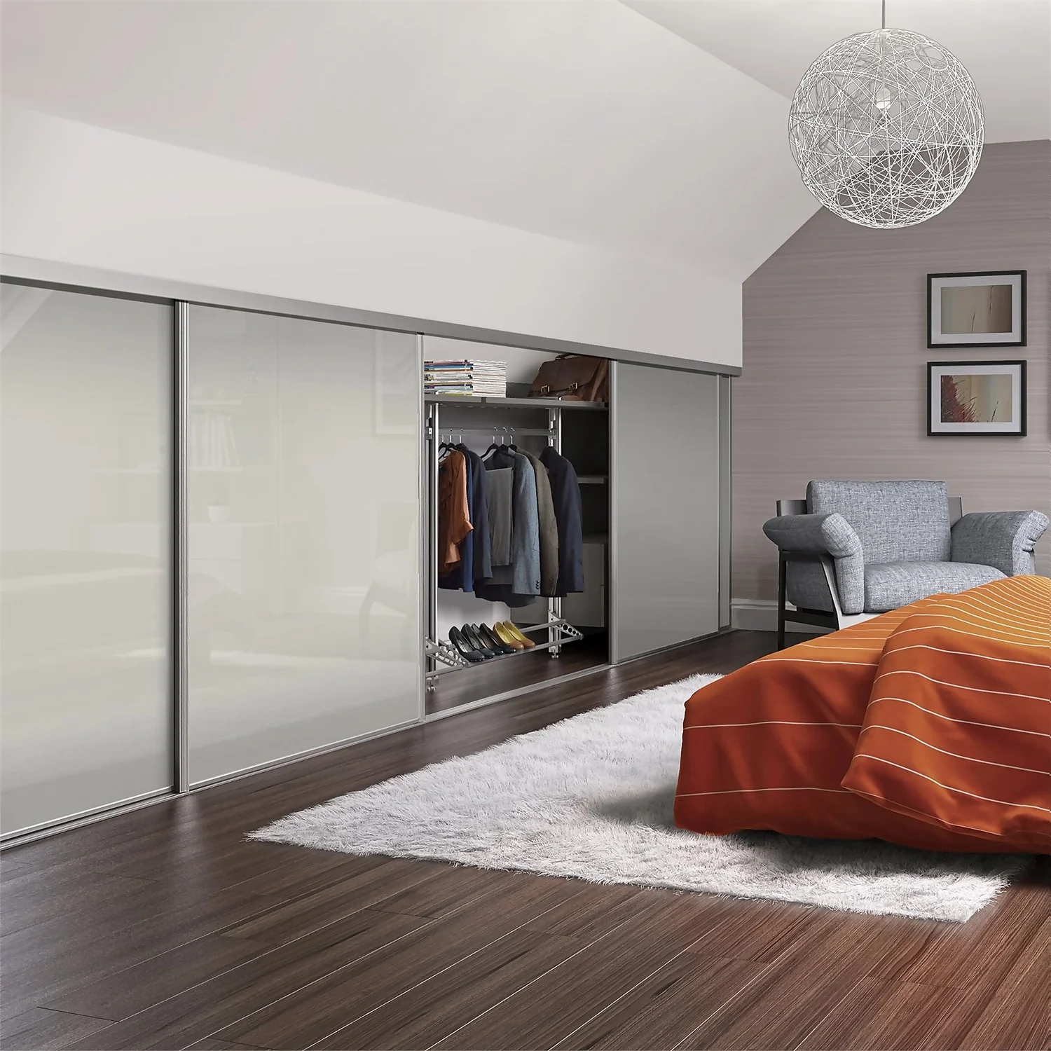 Loft Sliding Wardrobe Door Arctic White Glass With Silver Frame (W)914mm 4 Loft Sliding Wardrobe Door Arctic White Glass With Silver Frame (W)914mm - Image 2