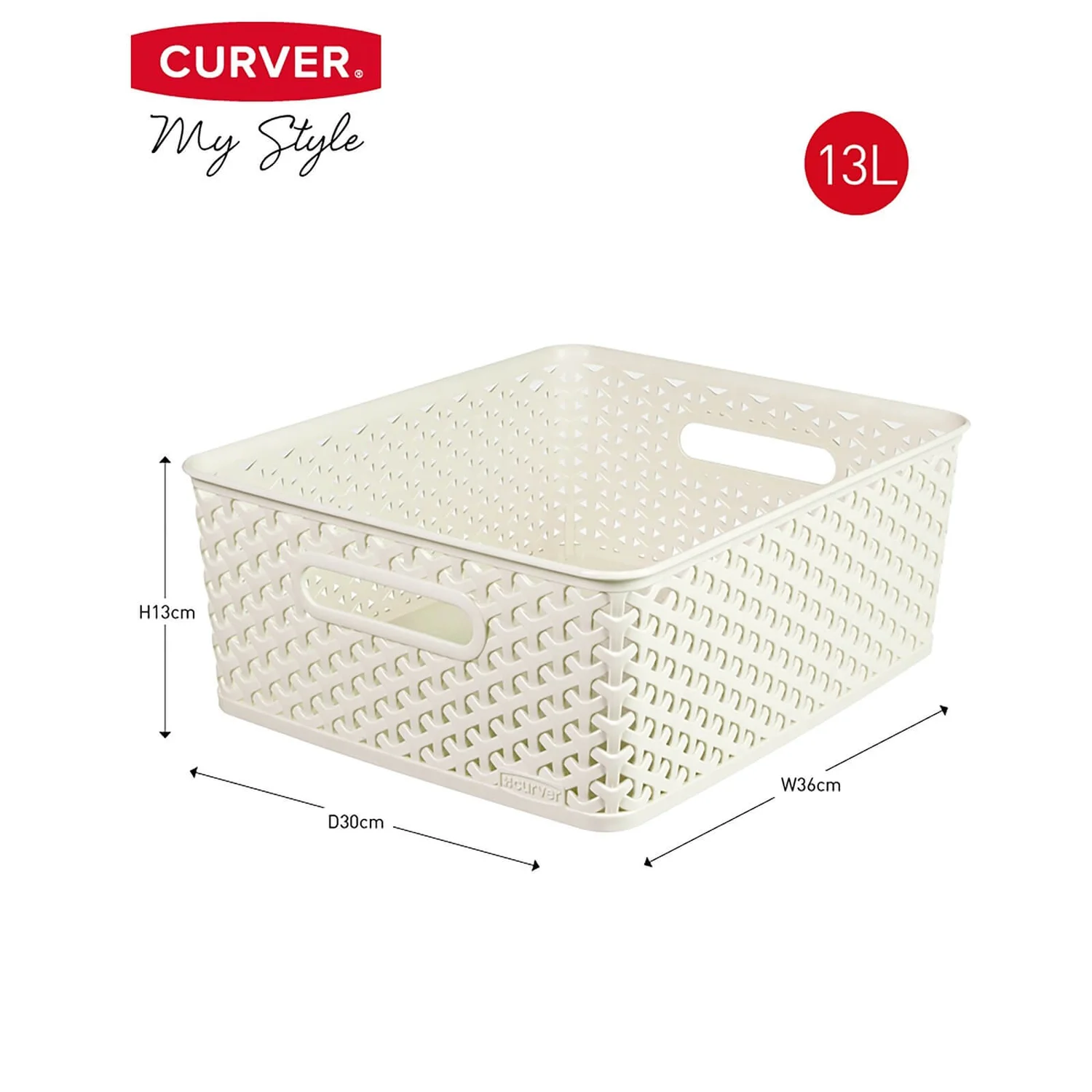 Curver My Style Medium Rectangular Plastic Storage Basket - Vintage White - 13L 10 Curver My Style Medium Rectangular Plastic Storage Basket - Vintage White - 13L - Image 8