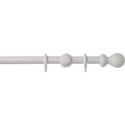 White Wood 28mm Curtain Pole With Ball Finials - 3m