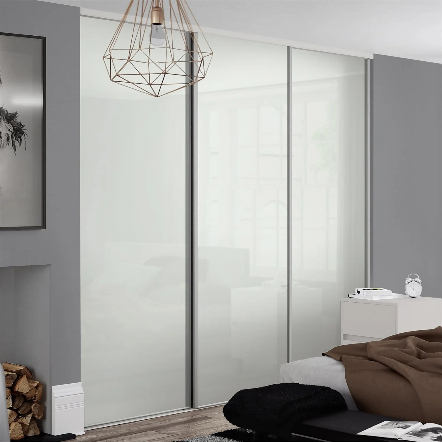 Classic Sliding Wardrobe Door Arctic White Glass With Silver Frame (W)914mm 4 Classic Sliding Wardrobe Door Arctic White Glass With Silver Frame (W)914mm - Image 2
