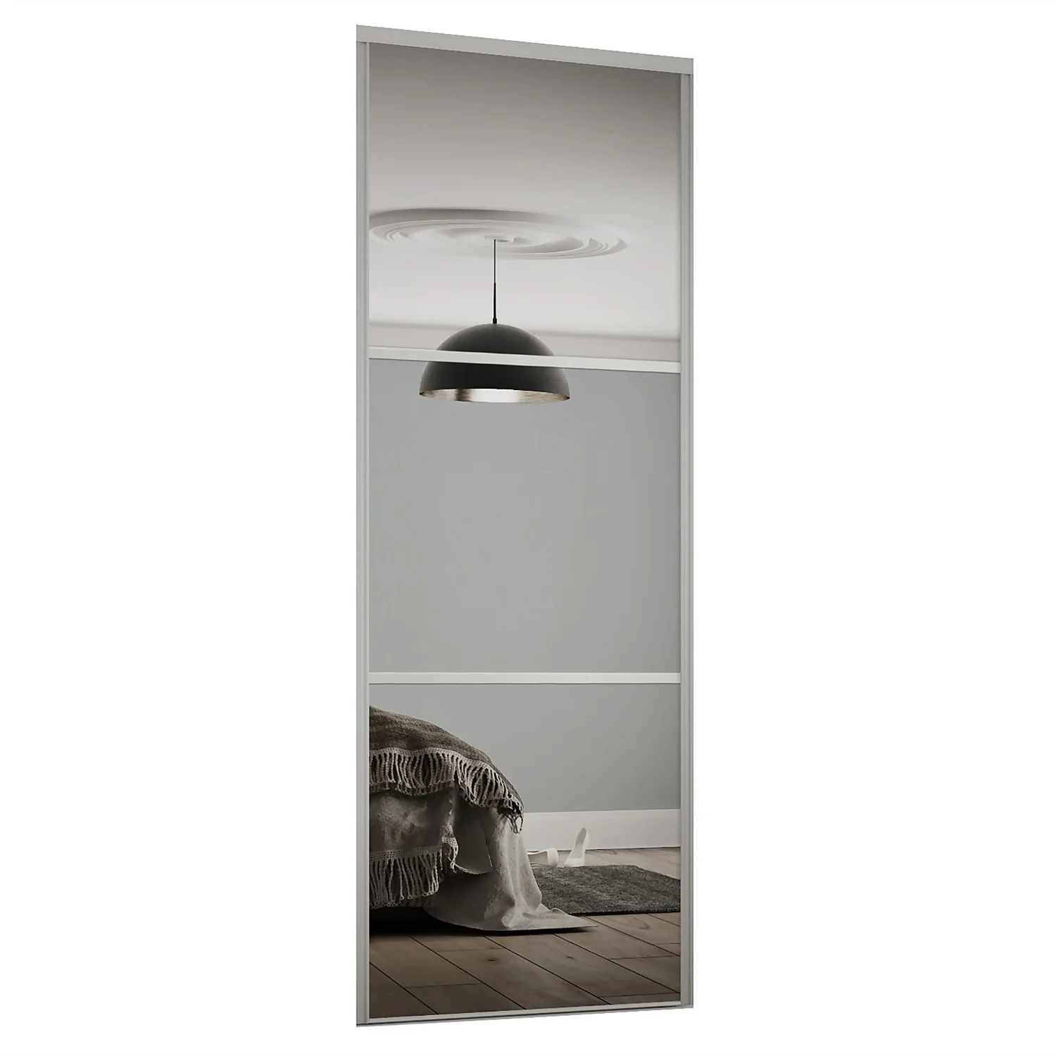 Linear Sliding Wardrobe Door 3 Panel Mirror With Silver Frame (W)762mm 3 Linear Sliding Wardrobe Door 3 Panel Mirror With Silver Frame (W)762mm