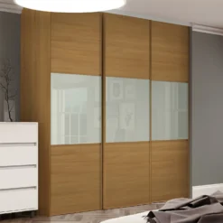 Linear Sliding Wardrobe Door 3 Panel Oak / Arctic White Glass With Oak Frame (W)762mm 7 Linear Sliding Wardrobe Door 3 Panel Oak / Arctic White Glass With Oak Frame (W)762mm -Home Style Sales 12811805 2594843065363960