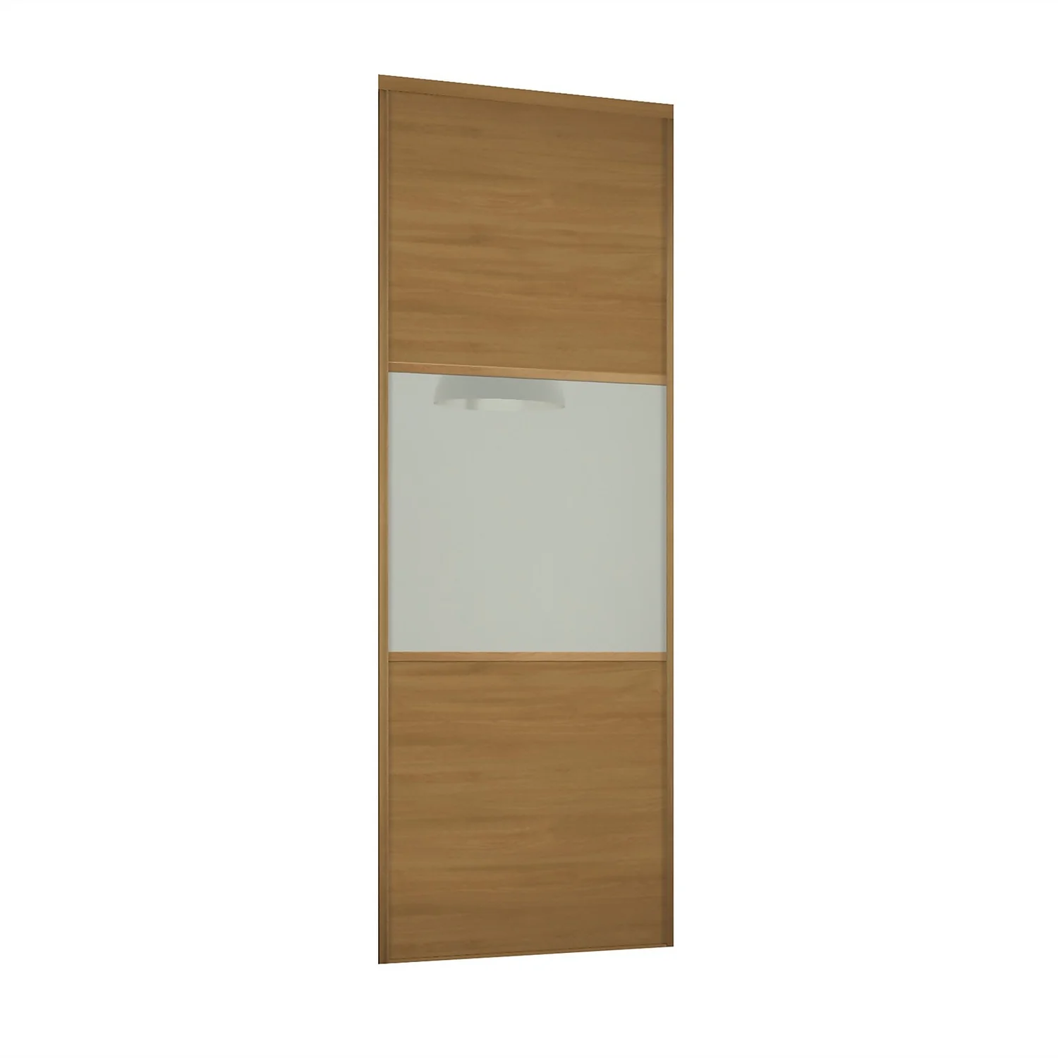 Linear Sliding Wardrobe Door 3 Panel Oak / Arctic White Glass With Oak Frame (W)762mm 3 Linear Sliding Wardrobe Door 3 Panel Oak / Arctic White Glass With Oak Frame (W)762mm