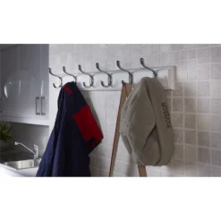 6 Coat Polished Chrome Hooks On White Stepped Board -Home Style Sales 12815060 7334845700272975
