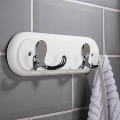 None White Hook Rail - Polished Chrome - 2 Hooks -Home Style Sales 12815090 1434846183241085