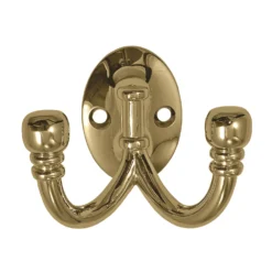 Ball End Double Robe Hook - Polished Brass