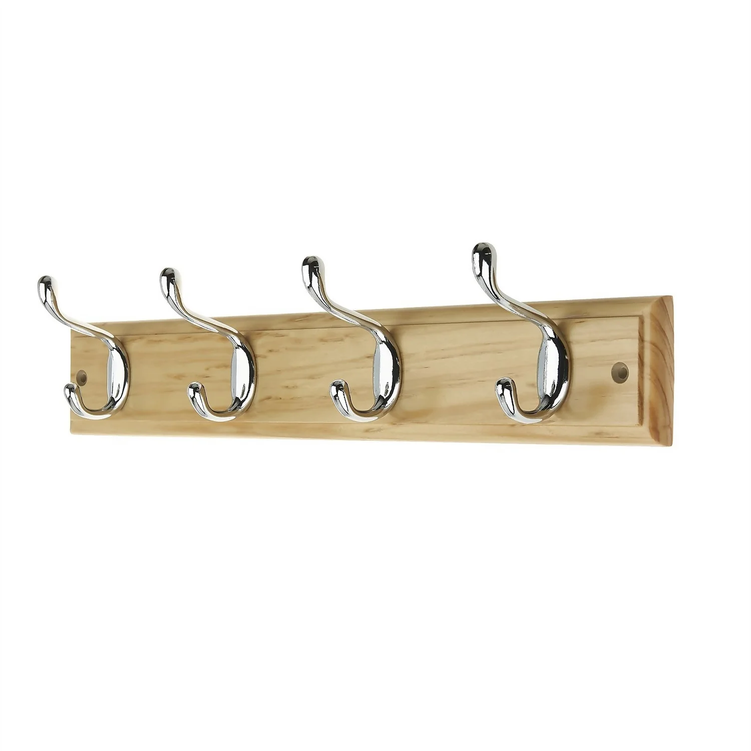 4 Coat Polished Chrome Hooks On Pine Stepped Board 3 4 Coat Polished Chrome Hooks On Pine Stepped Board