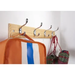 4 Coat Polished Chrome Hooks On Pine Stepped Board 8 4 Coat Polished Chrome Hooks On Pine Stepped Board -Home Style Sales 12821181 6794843364821443