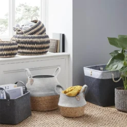 Round Paper Rope Basket - Grey -Home Style Sales 12829229 1174832982597594