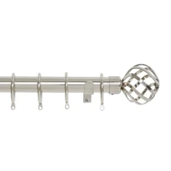 Harrison Drape Ball Cage Finial Curtain Pole - Satin Steel - 1.8m (28mm)