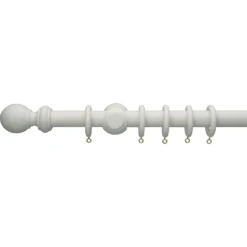 White Wooden Curtain Pole & Ball Finial - 1.2m