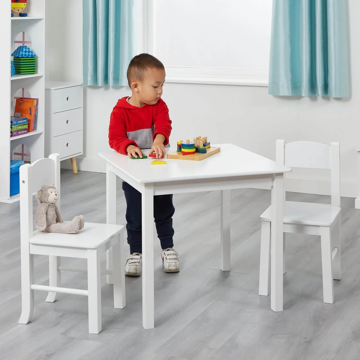 None Wooden Table And Chair Set - White 4 None Wooden Table And Chair Set - White - Image 2