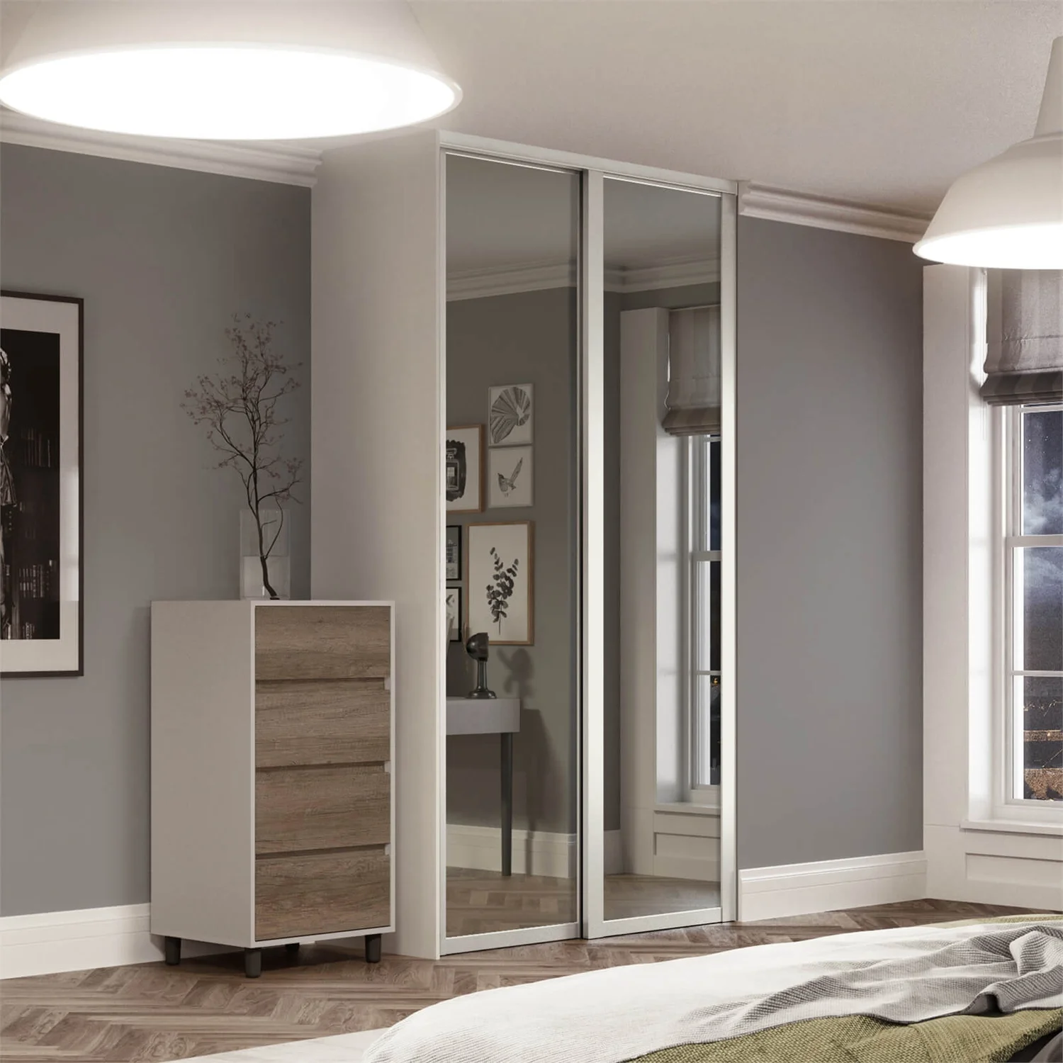 Shaker 2 Door Sliding Wardrobe Kit Mirror With White Frame (W)1449 X (H)2260mm 4 Shaker 2 Door Sliding Wardrobe Kit Mirror With White Frame (W)1449 X (H)2260mm - Image 2