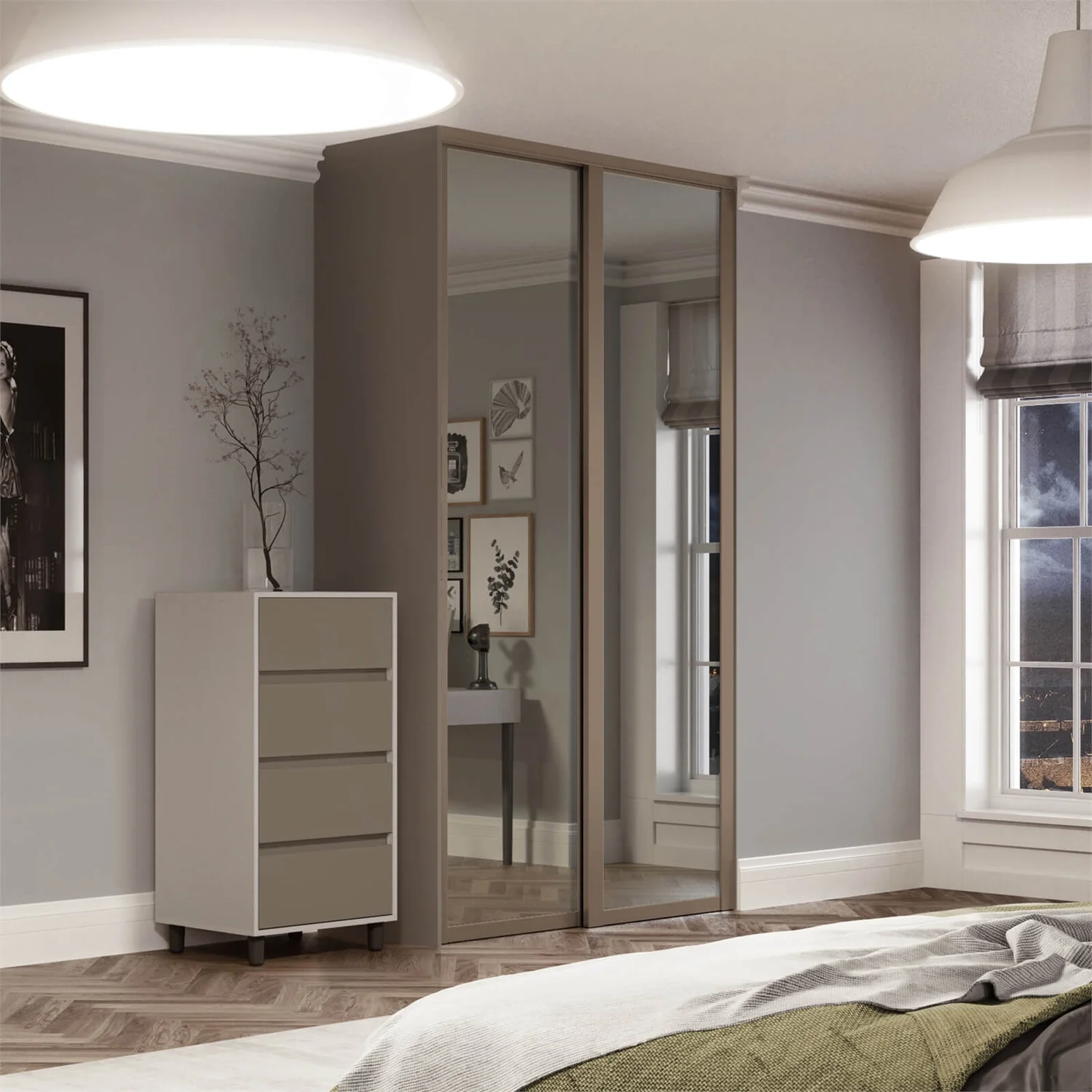 Shaker 2 Door Sliding Wardrobe Kit Mirror With Stone Grey Frame (W)1145 X (H)2260mm 4 Shaker 2 Door Sliding Wardrobe Kit Mirror With Stone Grey Frame (W)1145 X (H)2260mm - Image 2