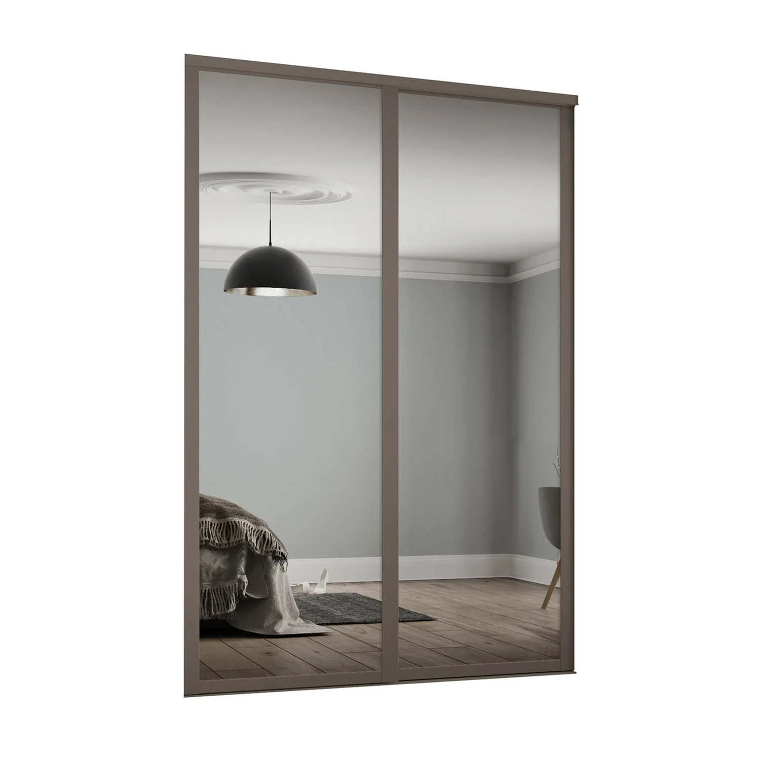 Shaker 2 Door Sliding Wardrobe Kit Mirror With Stone Grey Frame (W)1145 X (H)2260mm 3 Shaker 2 Door Sliding Wardrobe Kit Mirror With Stone Grey Frame (W)1145 X (H)2260mm