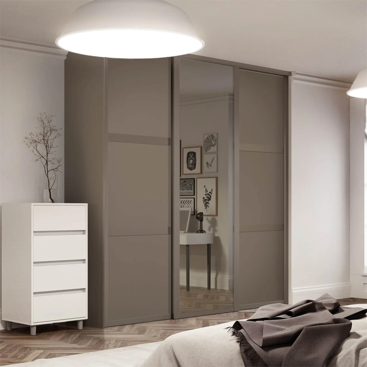 Shaker 3 Door Sliding Wardrobe Kit Stone Grey Panel / Mirror With Stone Grey Frame (W)2592 X (H)2260mm 4 Shaker 3 Door Sliding Wardrobe Kit Stone Grey Panel / Mirror With Stone Grey Frame (W)2592 X (H)2260mm - Image 2
