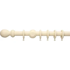 Cream Wooden Curtain Pole & Ball Finial - 2.4m