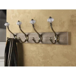 4 Ceramic Antique Brass Hook On Dark Rustic Board -Home Style Sales 12839315 5494845859446297