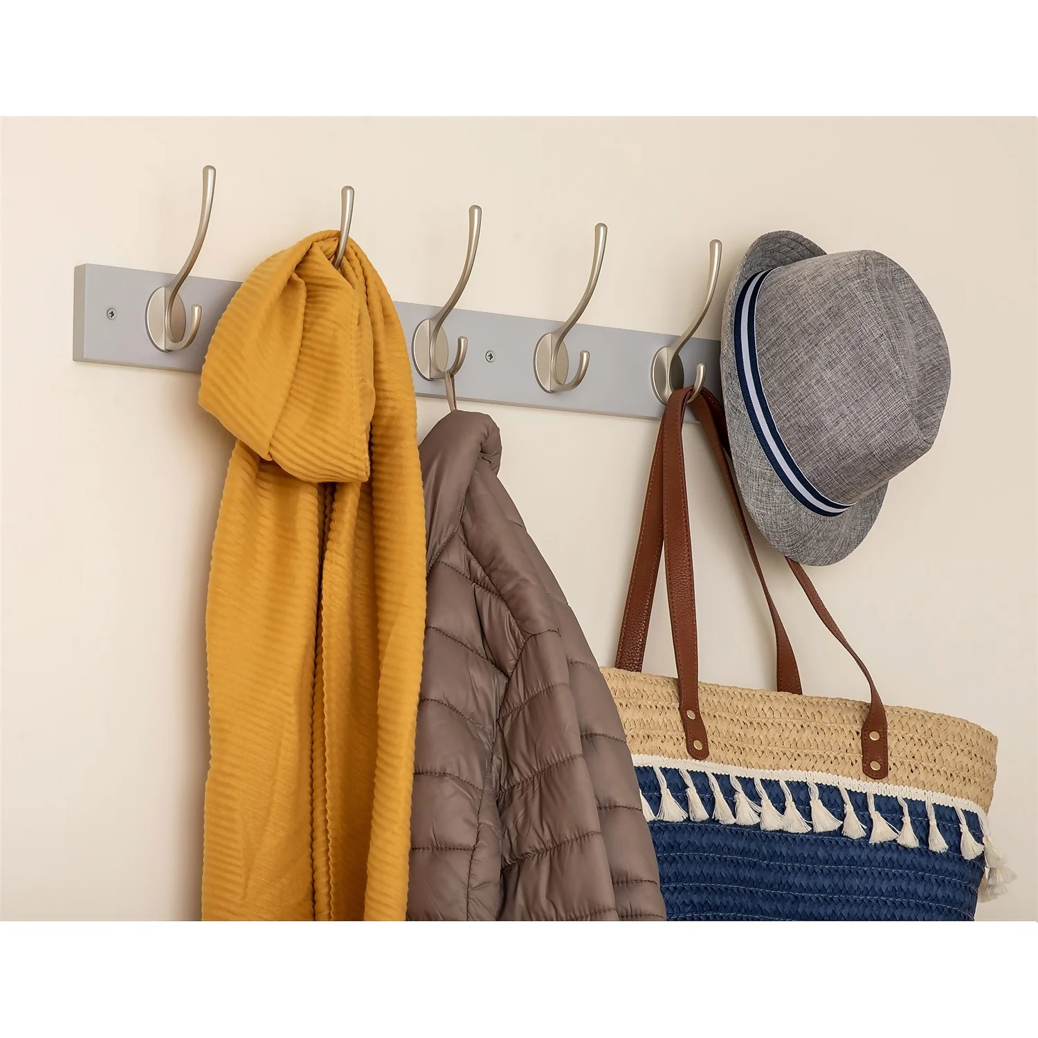 6 Victorian Satin Nickel Hooks On Dove Bloc Board 4 6 Victorian Satin Nickel Hooks On Dove Bloc Board - Image 2