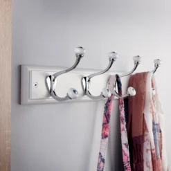 None White Hook Rail - Polished Chrome - 4 Hooks -Home Style Sales 12840010 2284849996176120