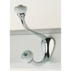 None White Hook Rail - Polished Chrome - 4 Hooks -Home Style Sales 12840010 3294849996214385