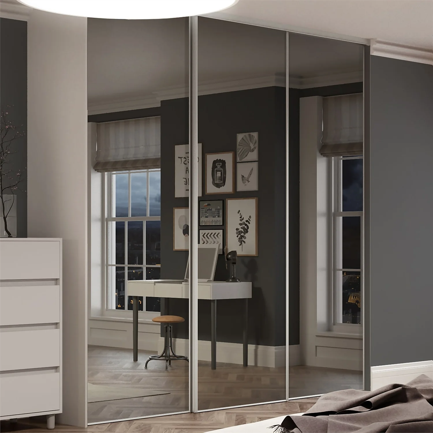 Classic Sliding Wardrobe Door Mirror With Silver Frame (W)914mm 4 Classic Sliding Wardrobe Door Mirror With Silver Frame (W)914mm - Image 2