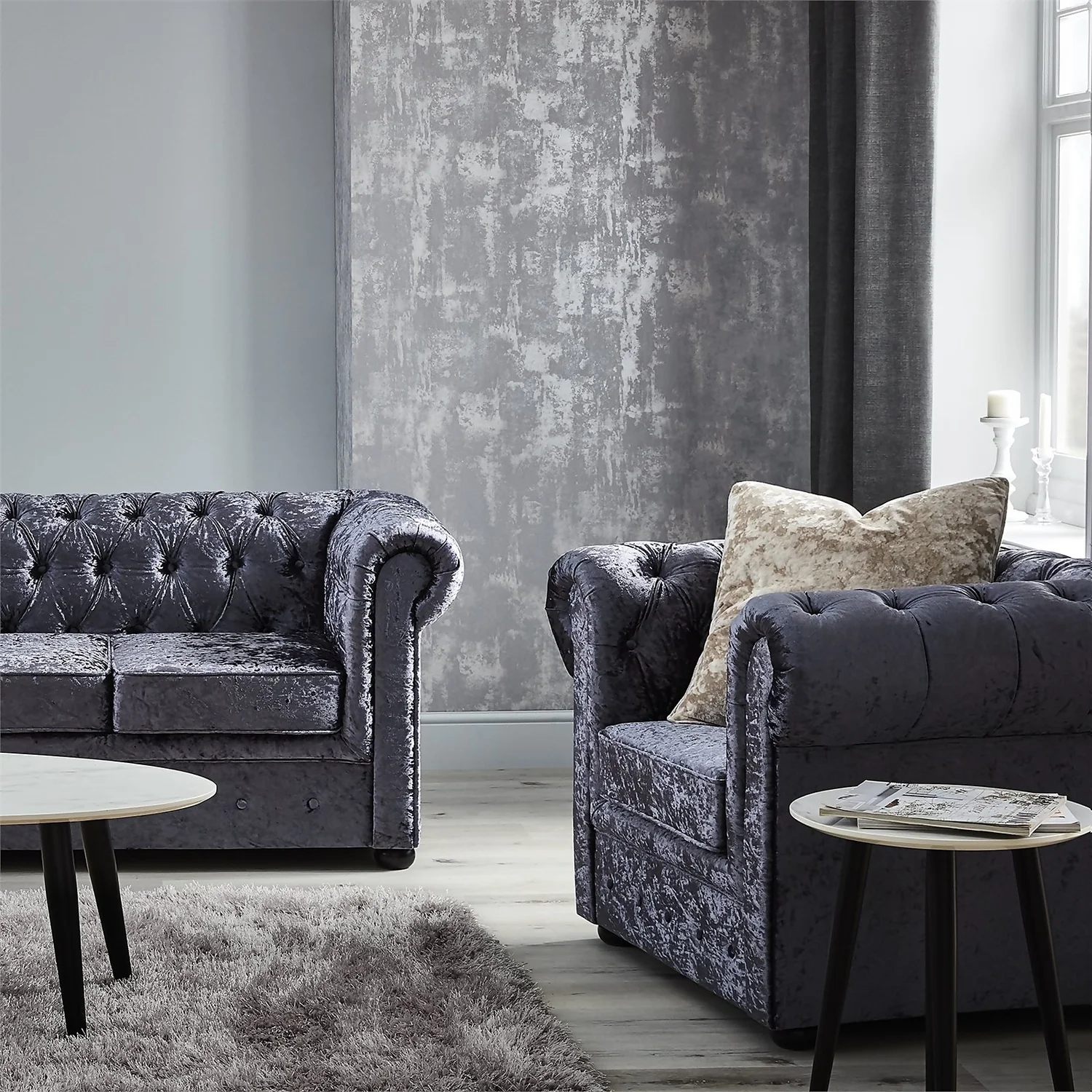Chesterfield Crushed Velvet Armchair - Petrol Blue 4 Chesterfield Crushed Velvet Armchair - Petrol Blue - Image 2