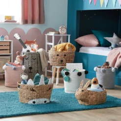 Round Cotton Rope Blush Pom Pom Basket -Home Style Sales 12886596 6194940538523752