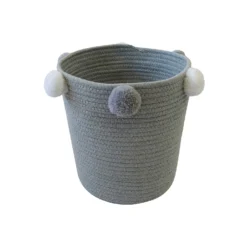 Round Cotton Rope Grey Pom Pom Basket -Home Style Sales 12886597 1994857031577322