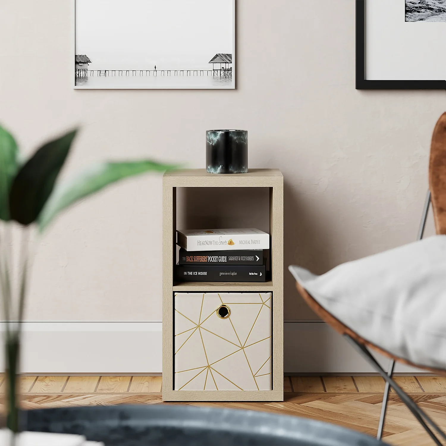 Clever Cube Velvet Geometric Insert - Cream & Gold 4 Clever Cube Velvet Geometric Insert - Cream & Gold - Image 2