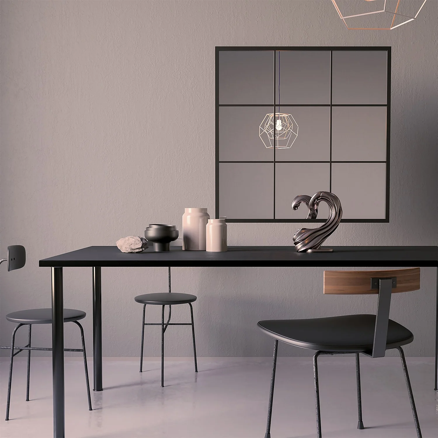 Black Metal Square Window Pane Mirror - 90cm 4 Black Metal Square Window Pane Mirror - 90cm - Image 2