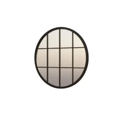 Black Metal Round Window Pane Mirror - 65cm