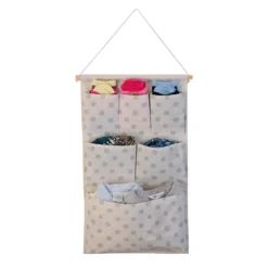 None Flexi Storage Kids 6 Pocket Hanging Organiser - White & Grey Polka Dot -Home Style Sales 13277671 1364929069407055