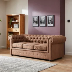 Chesterfield Faux Leather 3 Seater Sofa - Tan -Home Style Sales 13514413 1625014368843966