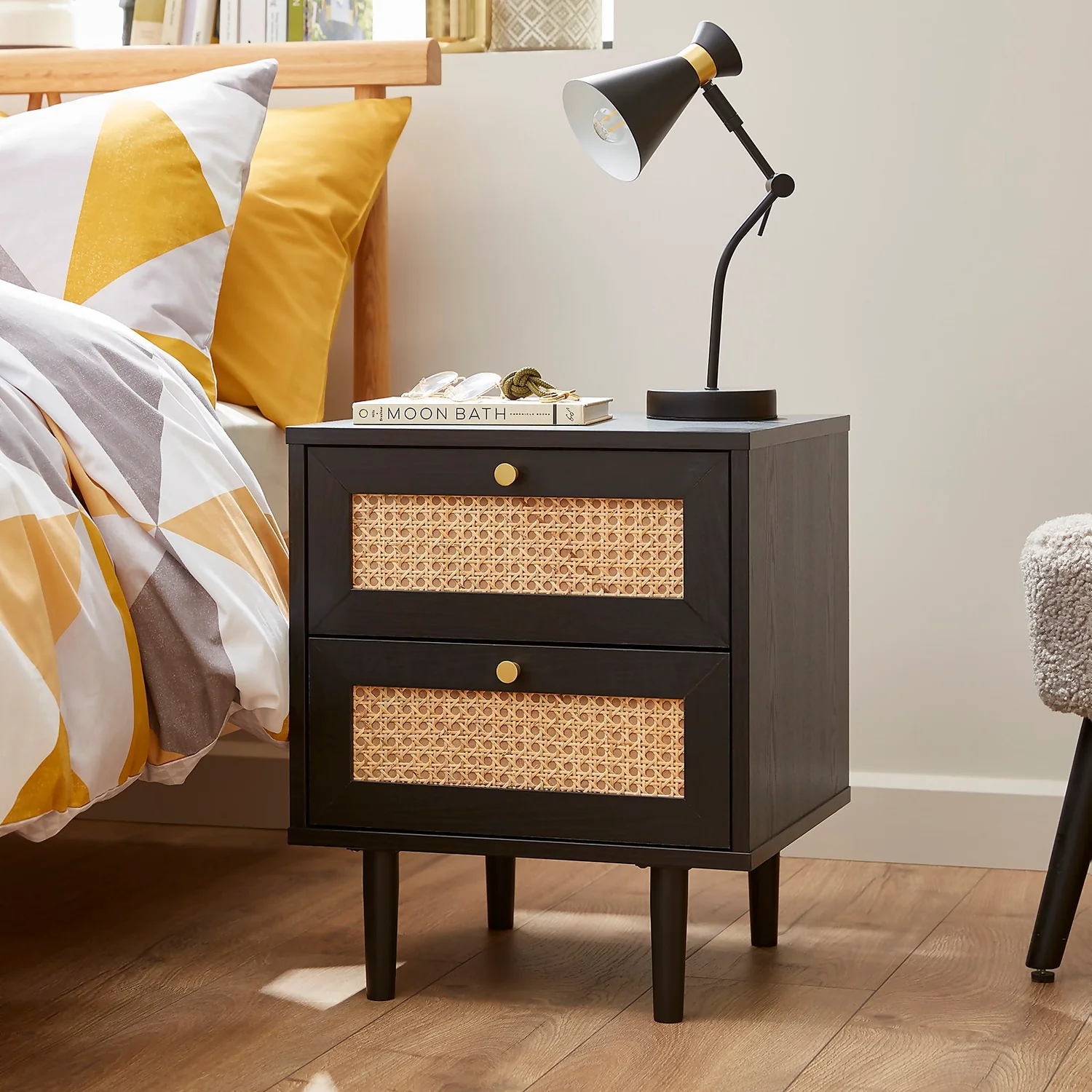 Kubu Rattan 2 Drawer Side Table - Black 4 Kubu Rattan 2 Drawer Side Table - Black - Image 2