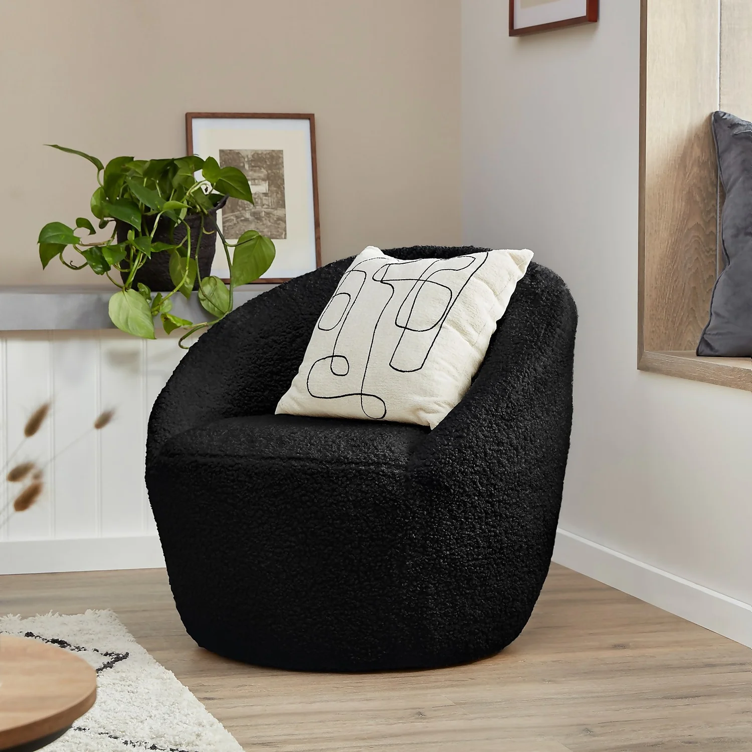 Bernie Boucle Chunky Tub Chair - Black 4 Bernie Boucle Chunky Tub Chair - Black - Image 2