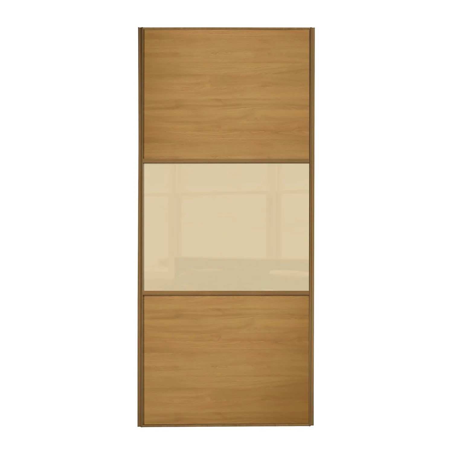 Linear Sliding Wardrobe Door 3 Panel Windsor Oak And Cream Glass With Oak Frame (W)610mm 3 Linear Sliding Wardrobe Door 3 Panel Windsor Oak And Cream Glass With Oak Frame (W)610mm