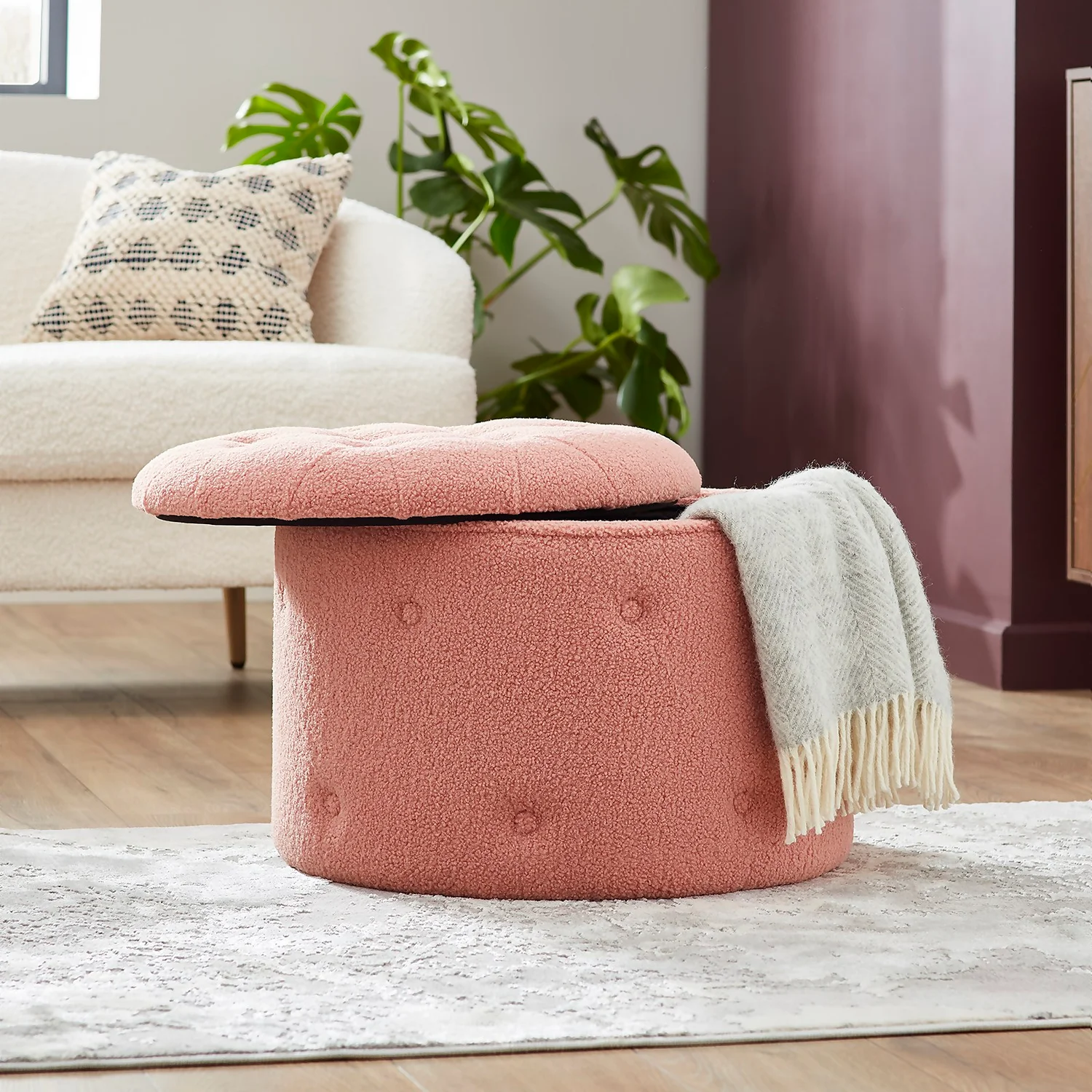 Betty Boucle Button Ottoman - Rose 4 Betty Boucle Button Ottoman - Rose - Image 2