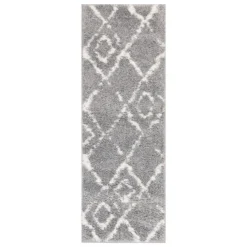 Deluxe Berber Shaggy Runner - Grey & White - 180x67cm