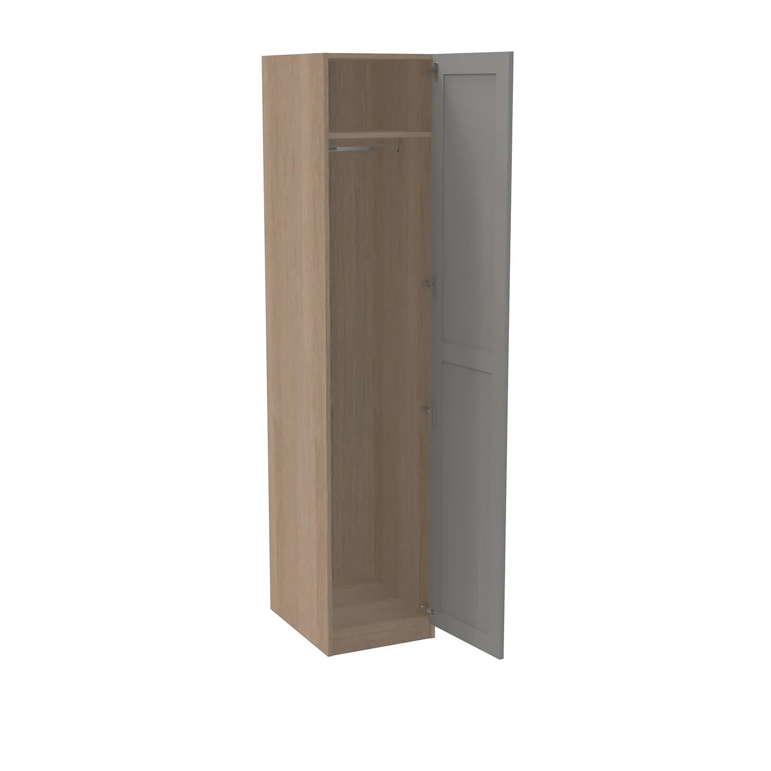 House Beautiful Realm Single Wardrobe, Oak Effect Carcass - Grey Shaker Door (W) 450mm X (H) 2196mm 4 House Beautiful Realm Single Wardrobe, Oak Effect Carcass - Grey Shaker Door (W) 450mm X (H) 2196mm - Image 2