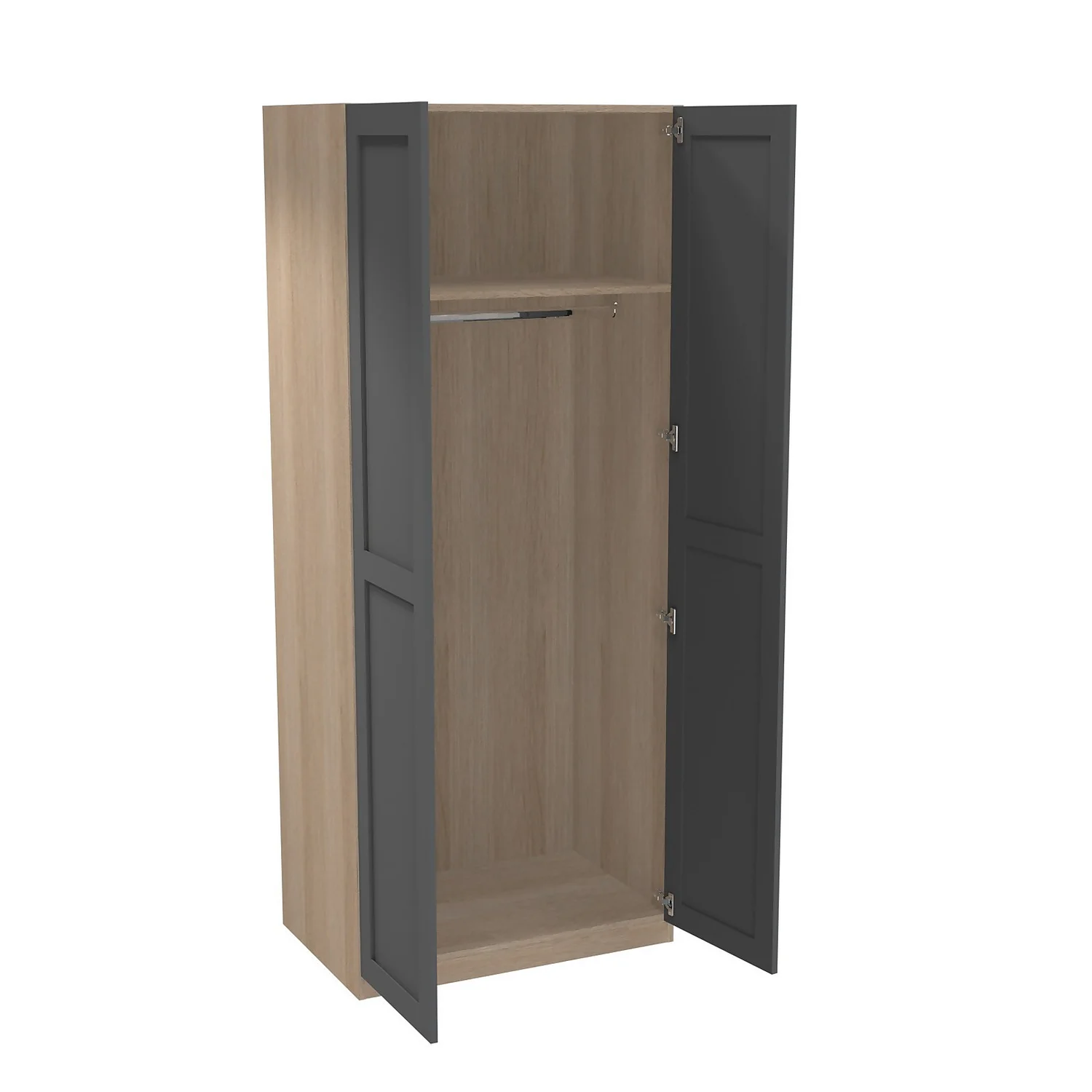 House Beautiful Realm Double Wardrobe, Oak Effect Carcass - Carbon Grey Shaker Doors (W) 900mm X (H) 2196mm 4 House Beautiful Realm Double Wardrobe, Oak Effect Carcass - Carbon Grey Shaker Doors (W) 900mm X (H) 2196mm - Image 2
