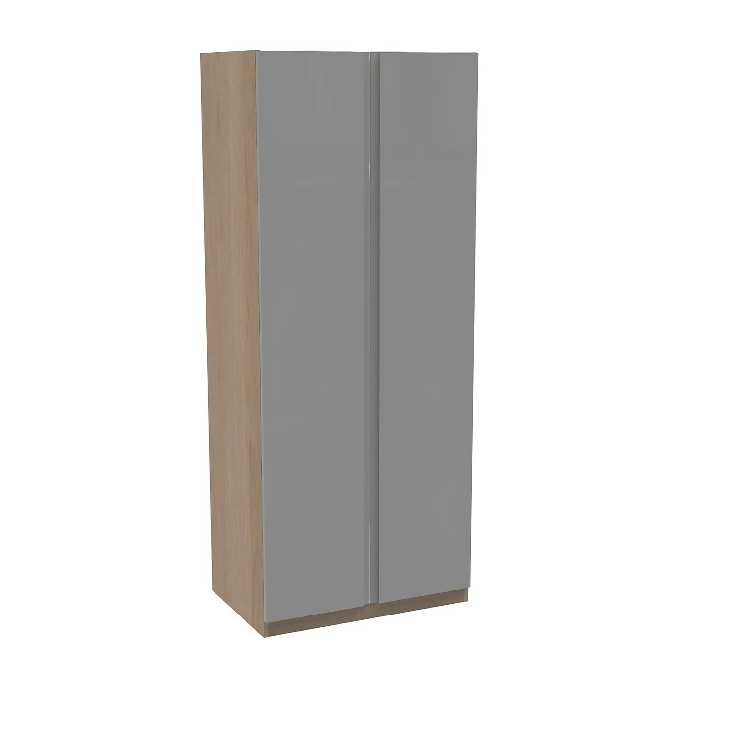 House Beautiful Escape Double Wardrobe, Oak Effect Carcass - Gloss Grey Handleless Door (W) 900mm X (H) 2196mm 3 House Beautiful Escape Double Wardrobe, Oak Effect Carcass - Gloss Grey Handleless Door (W) 900mm X (H) 2196mm