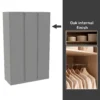 House Beautiful Escape Fitted Look Triple Wardrobe, Oak Effect Carcass - Gloss Grey Handleless Doors (W) 1390mm X (H) 2226mm -Home Style Sales 13999787 1585052689899083