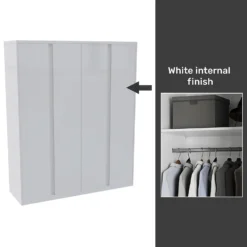 House Beautiful Escape Fitted Look Quad Wardrobe, White Carcass - Gloss White Handleless Doors (W) 1840mm X (H) 2226mm