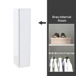 House Beautiful Escape Fitted Look Single Wardrobe, Grey Carcass - Gloss White Handleless Door (W) 490mm X (H) 2226mm