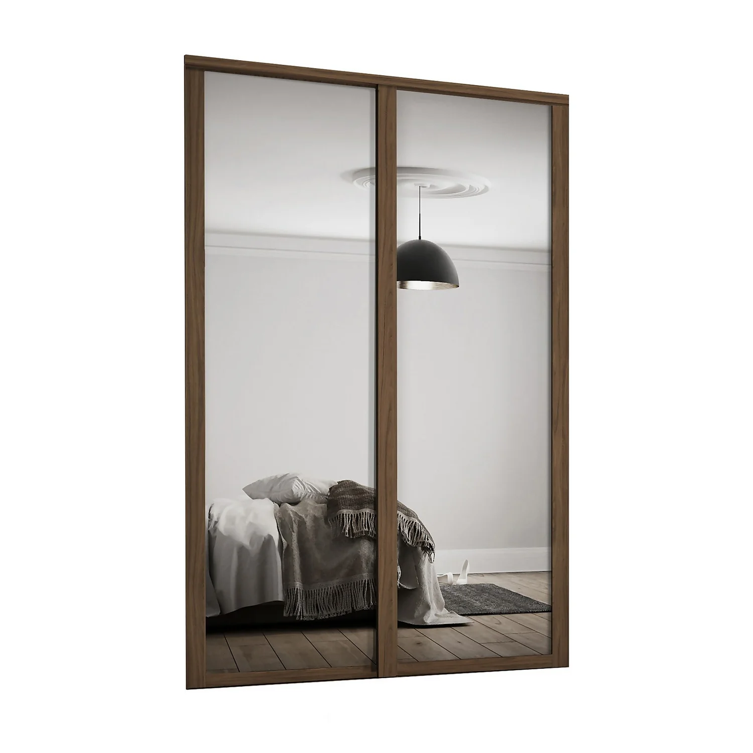Shaker 2 Door Sliding Wardrobe Kit Mirror With Walnut Frame (W)1145 X (H)2260mm 3 Shaker 2 Door Sliding Wardrobe Kit Mirror With Walnut Frame (W)1145 X (H)2260mm